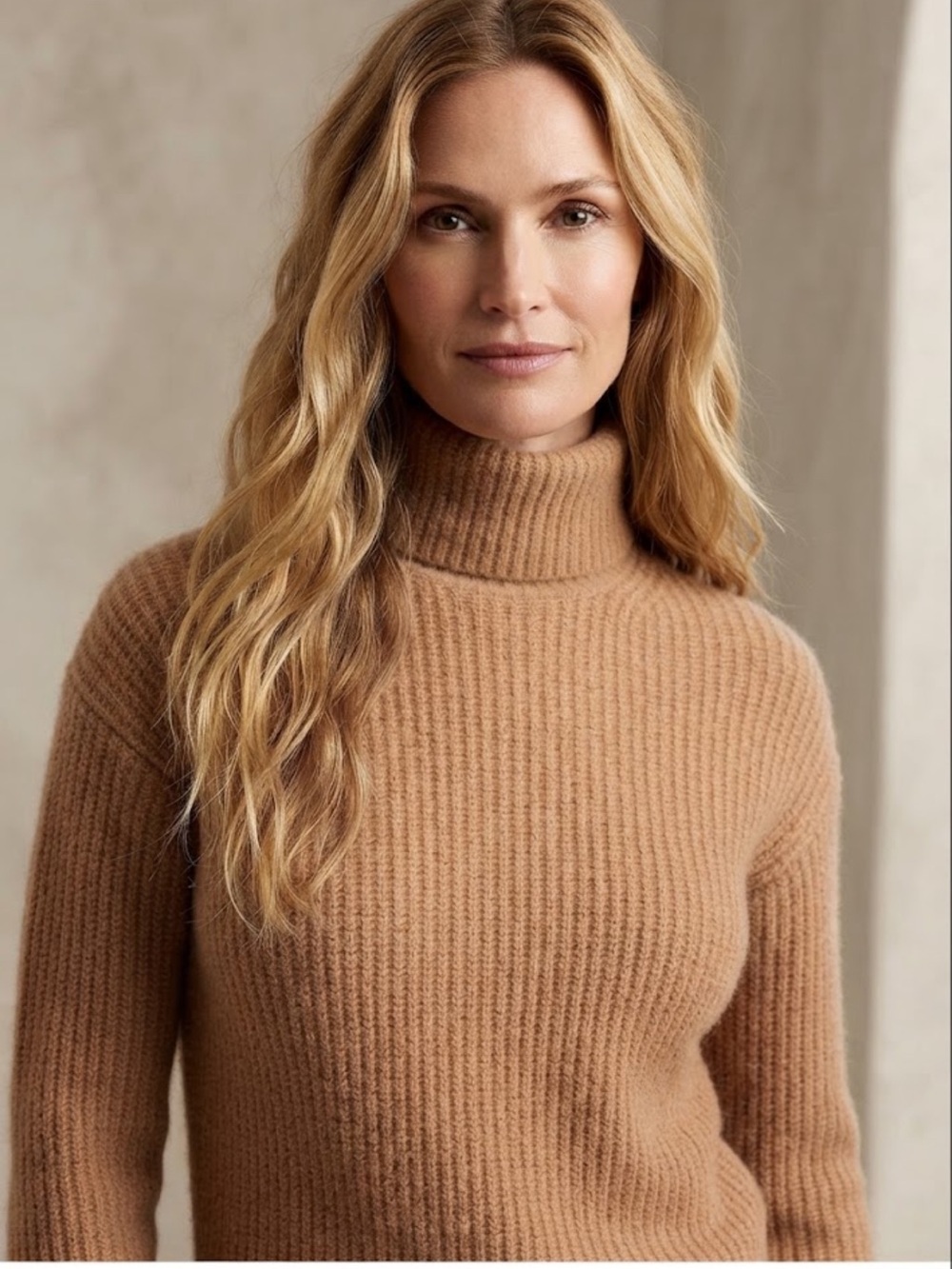 NWT J. Crew Relaxed Camel Ribbed Turtleneck Sweater in Soft Yarn